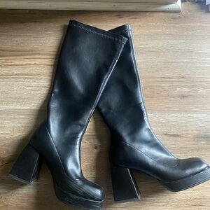 Black Leather Knee-High Boots